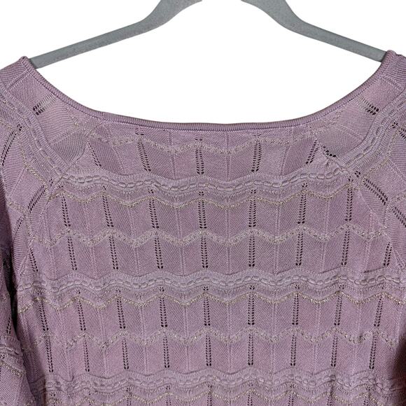 White House Black Market Sweater Women Large Purple Knitted Beaded Cold Shoulder - Picture 7 of 13